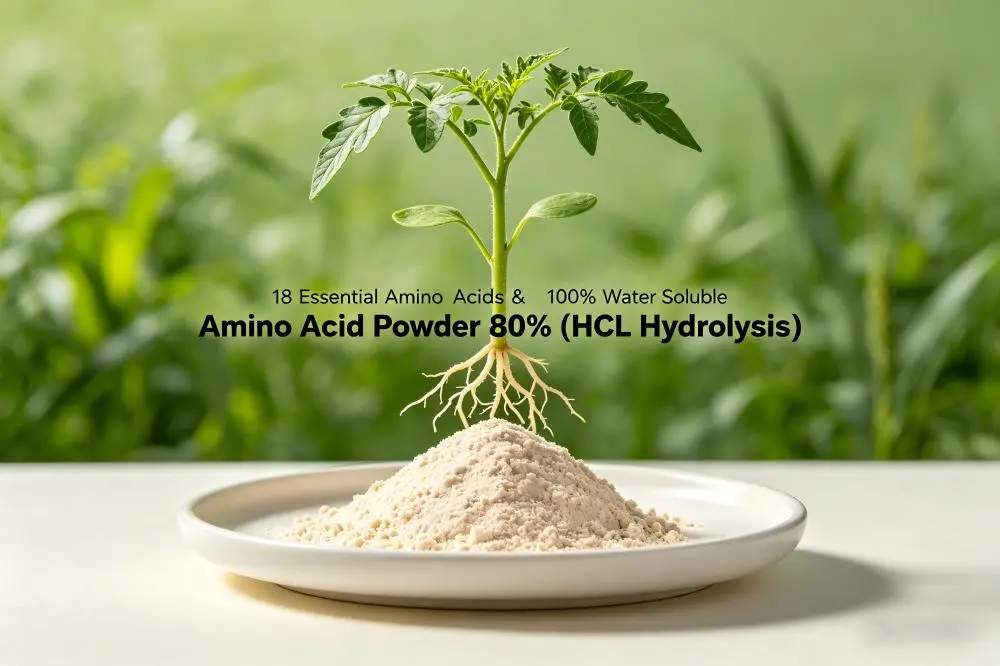 Crop before and after amino acid 80% powder application showing improved leaf color